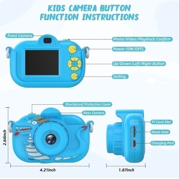 NEW ENGUNS Kids / Toddler Camera Blue 32MP HD Digital Camera Toy 32GB Card - Picture 6 of 6